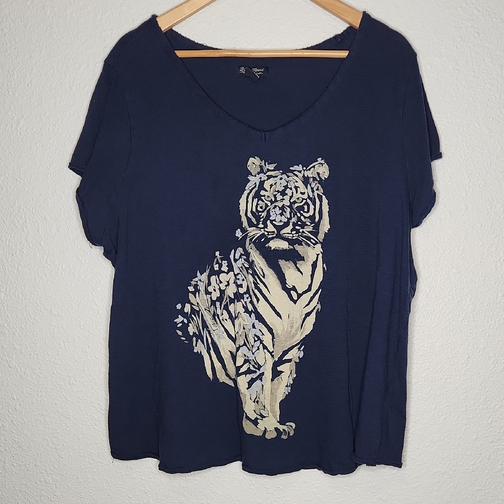 Lucky Brand Navy Blue Tiger Print Women's Top